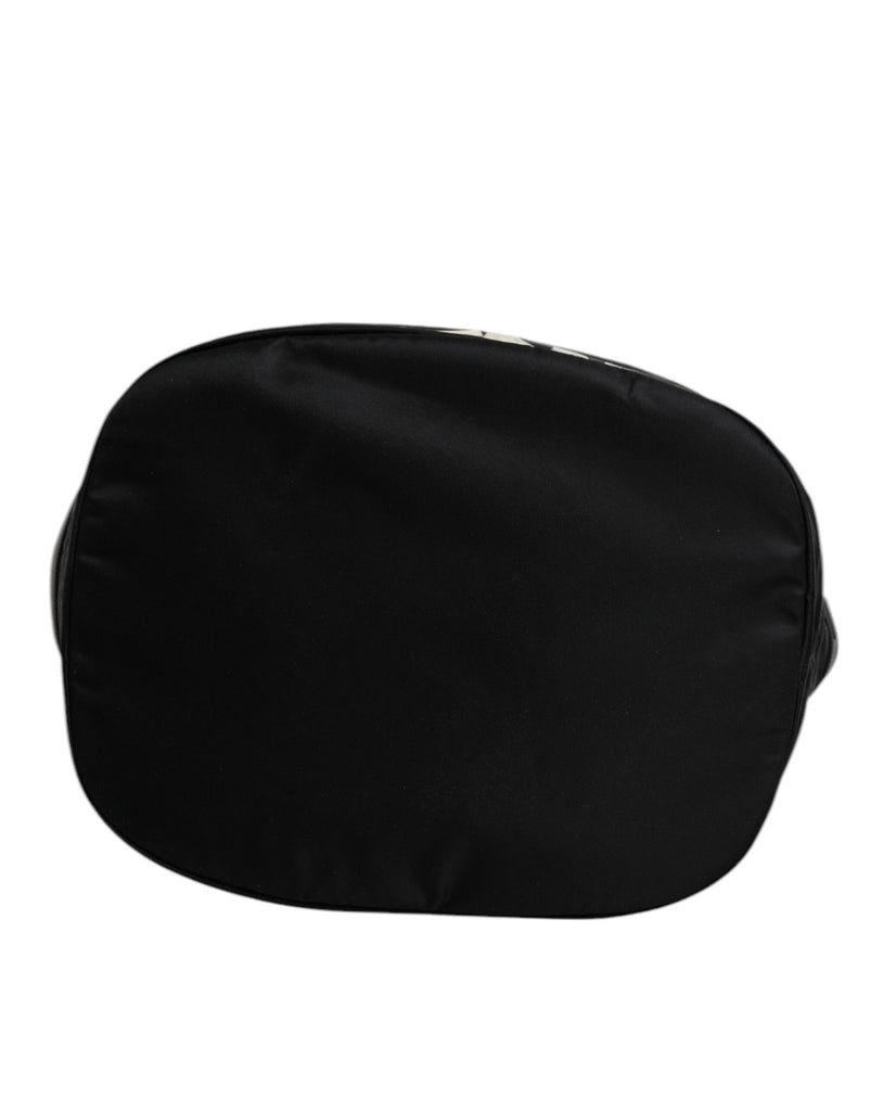 Dolce & Gabbana Black Nylon White Iconic Logo Shoulder Bucket Bag - Beyzy Store - Dolce & Gabbana