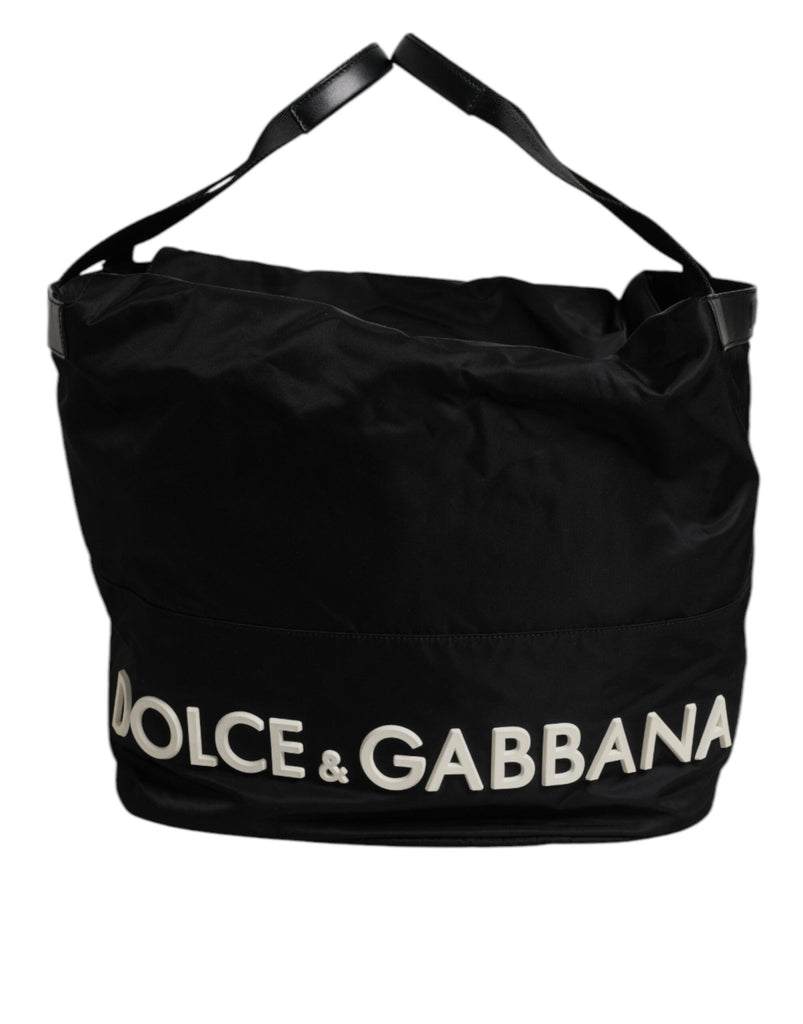 Dolce & Gabbana Black Nylon White Iconic Logo Shoulder Bucket Bag - Beyzy Store - Dolce & Gabbana