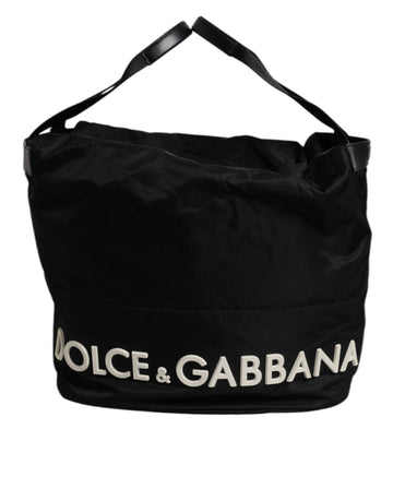 Dolce & Gabbana Black Nylon White Iconic Logo Shoulder Bucket Bag - Beyzy Store - Dolce & Gabbana