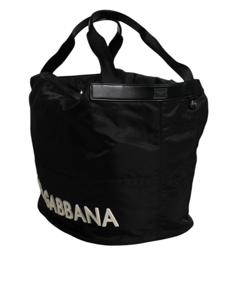 Dolce & Gabbana Black Nylon White Iconic Logo Shoulder Bucket Bag - Beyzy Store - Dolce & Gabbana