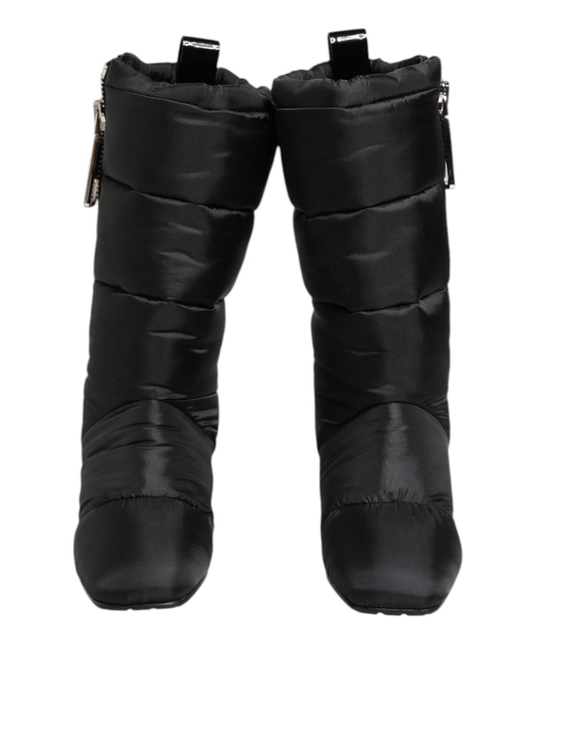 Dolce & Gabbana Black Padded Mid Calf Logo Heel Boots Shoes - Beyzy Store - Dolce & Gabbana