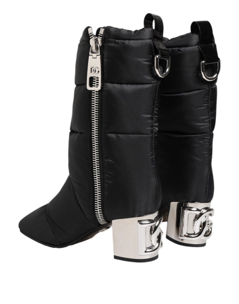 Dolce & Gabbana Black Padded Mid Calf Logo Heel Boots Shoes - Beyzy Store - Dolce & Gabbana