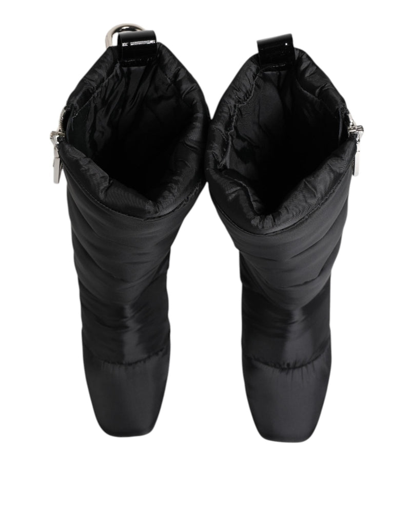 Dolce & Gabbana Black Padded Mid Calf Logo Heel Boots Shoes - Beyzy Store - Dolce & Gabbana