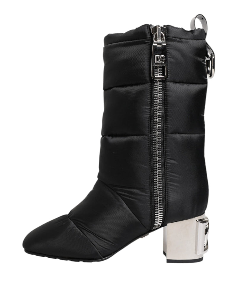 Dolce & Gabbana Black Padded Mid Calf Logo Heel Boots Shoes - Beyzy Store - Dolce & Gabbana