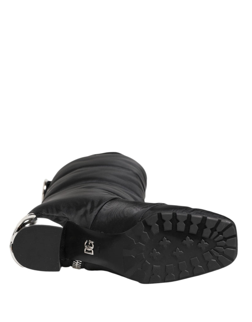 Dolce & Gabbana Black Padded Mid Calf Logo Heel Boots Shoes - Beyzy Store - Dolce & Gabbana