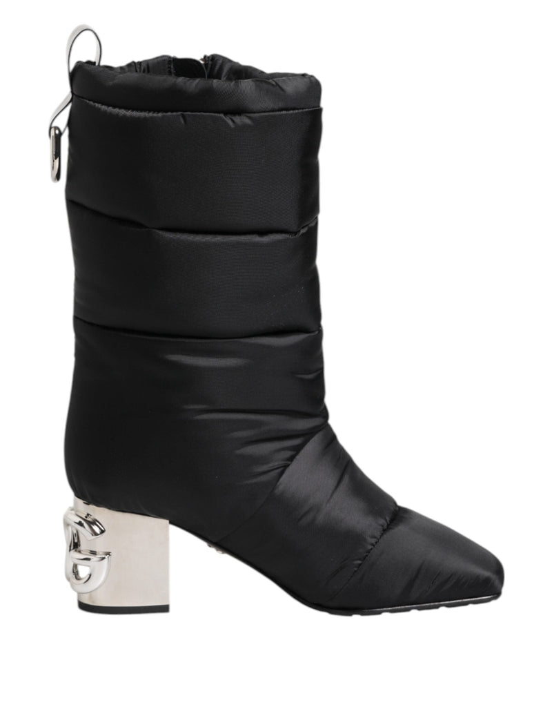 Dolce & Gabbana Black Padded Mid Calf Logo Heel Boots Shoes - Beyzy Store - Dolce & Gabbana