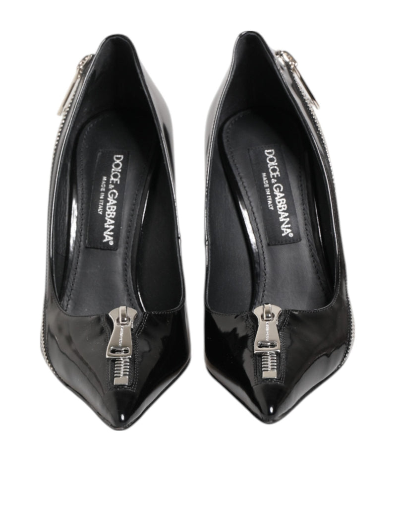 Dolce & Gabbana Black Patent Leather Zipper Heels Pumps Shoes - Beyzy Store - Dolce & Gabbana