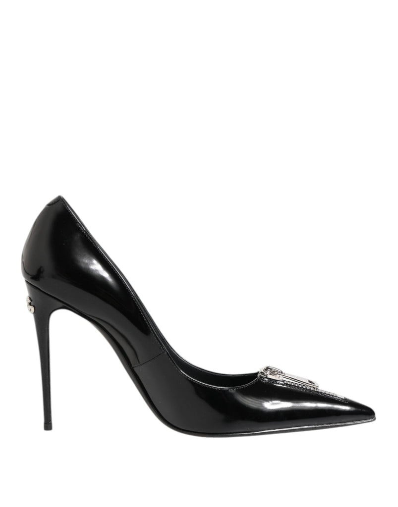 Dolce & Gabbana Black Patent Leather Zipper Heels Pumps Shoes - Beyzy Store - Dolce & Gabbana