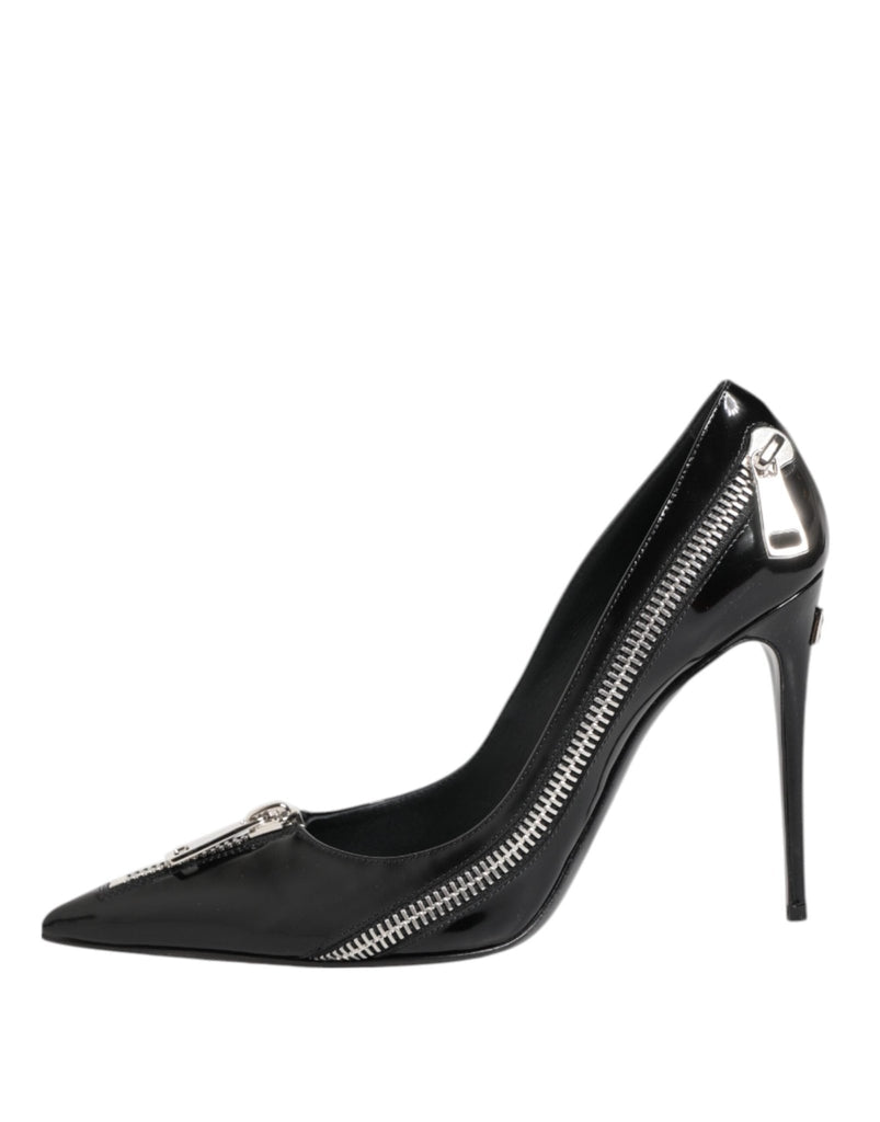 Dolce & Gabbana Black Patent Leather Zipper Heels Pumps Shoes - Beyzy Store - Dolce & Gabbana