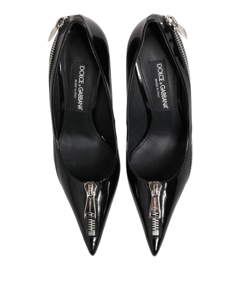 Dolce & Gabbana Black Patent Leather Zipper Heels Pumps Shoes - Beyzy Store - Dolce & Gabbana