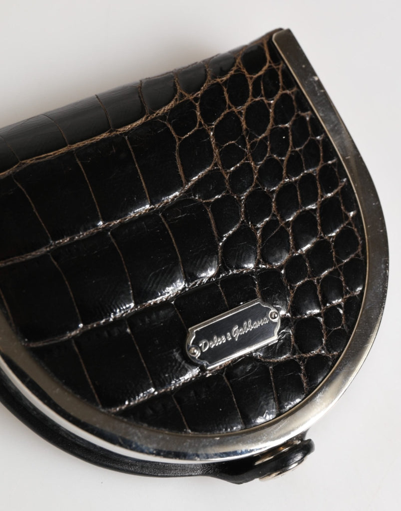 Dolce & Gabbana Black Polished Crocodile Leather Mens Coin Purse Wallet - Beyzy Store - Dolce & Gabbana
