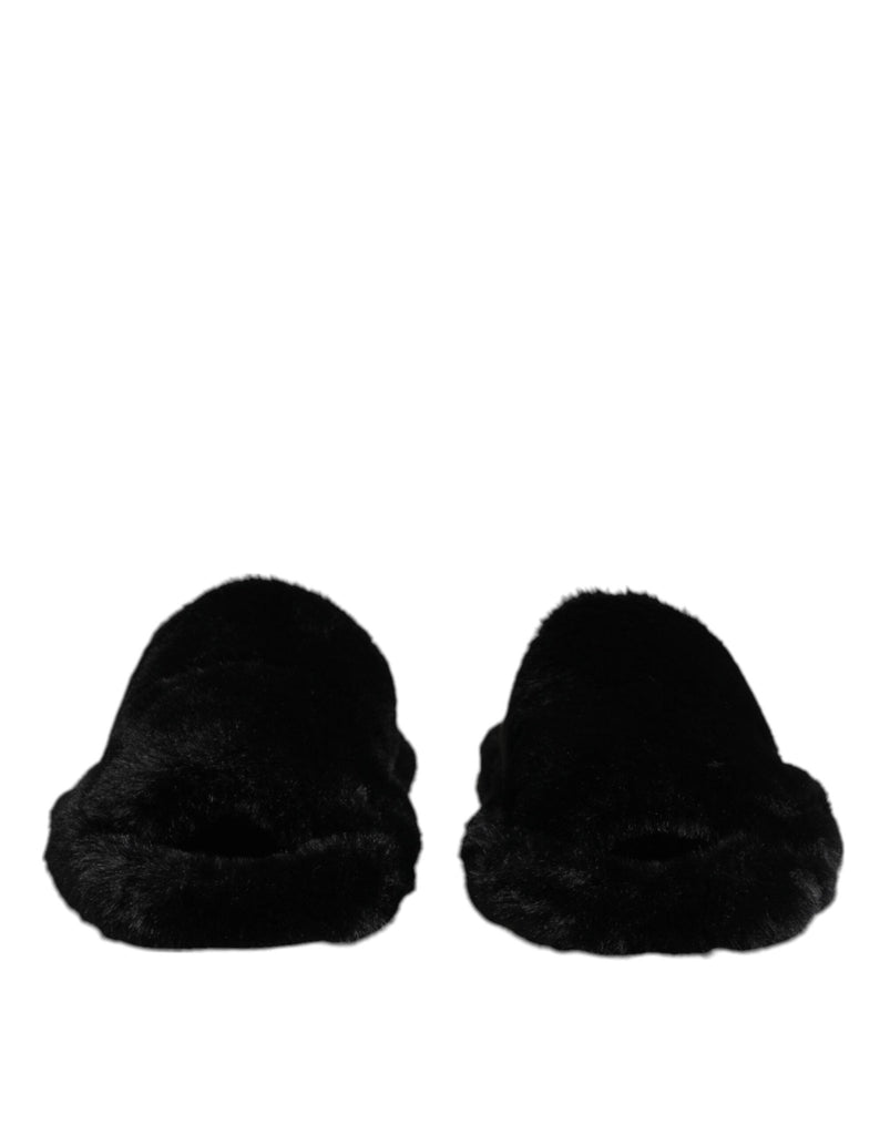 Dolce & Gabbana Black Polyester Velvet Slides Slipper Shoes - Beyzy Store - Dolce & Gabbana