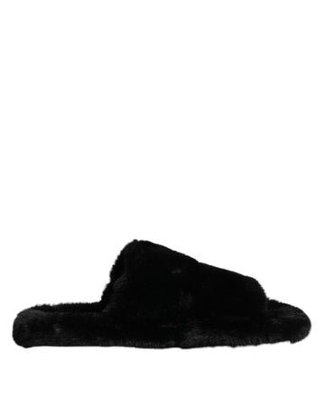 Dolce & Gabbana Black Polyester Velvet Slides Slipper Shoes - Beyzy Store - Dolce & Gabbana