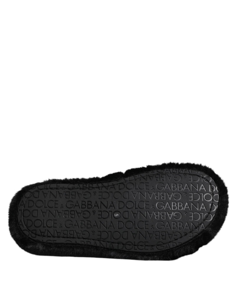Dolce & Gabbana Black Polyester Velvet Slides Slipper Shoes - Beyzy Store - Dolce & Gabbana