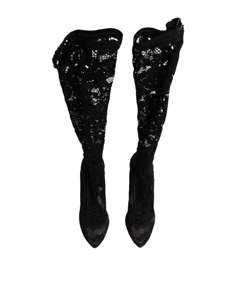 Dolce & Gabbana Black Pumps Taormina Lace Socks Boots Shoes - Beyzy Store - Dolce & Gabbana