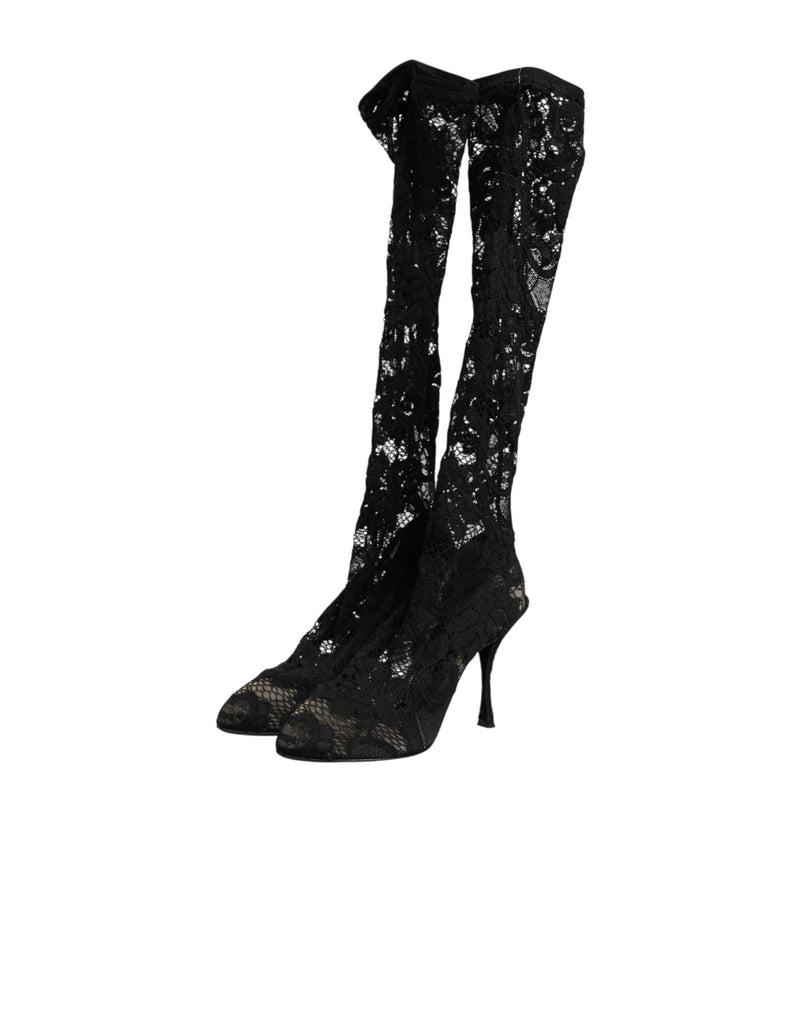 Dolce & Gabbana Black Pumps Taormina Lace Socks Boots Shoes - Beyzy Store - Dolce & Gabbana
