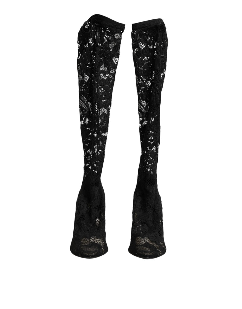 Dolce & Gabbana Black Pumps Taormina Lace Socks Boots Shoes - Beyzy Store - Dolce & Gabbana