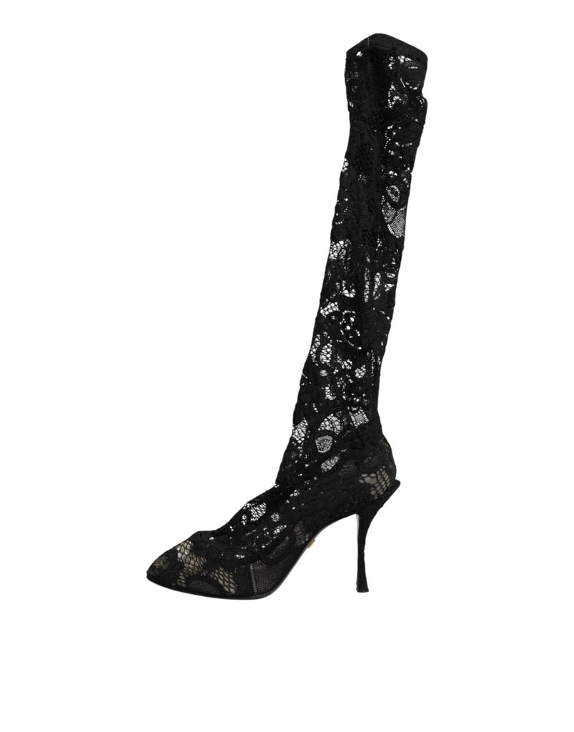 Dolce & Gabbana Black Pumps Taormina Lace Socks Boots Shoes - Beyzy Store - Dolce & Gabbana