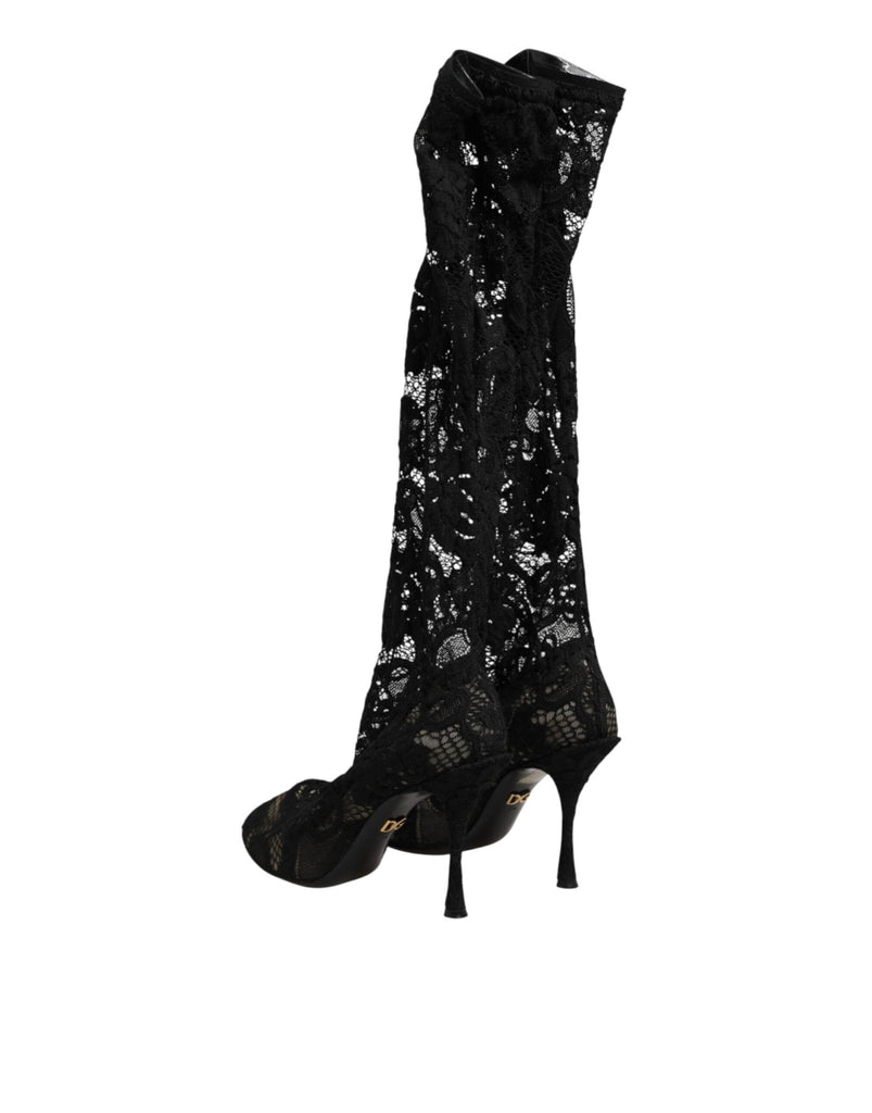 Dolce & Gabbana Black Pumps Taormina Lace Socks Boots Shoes - Beyzy Store - Dolce & Gabbana