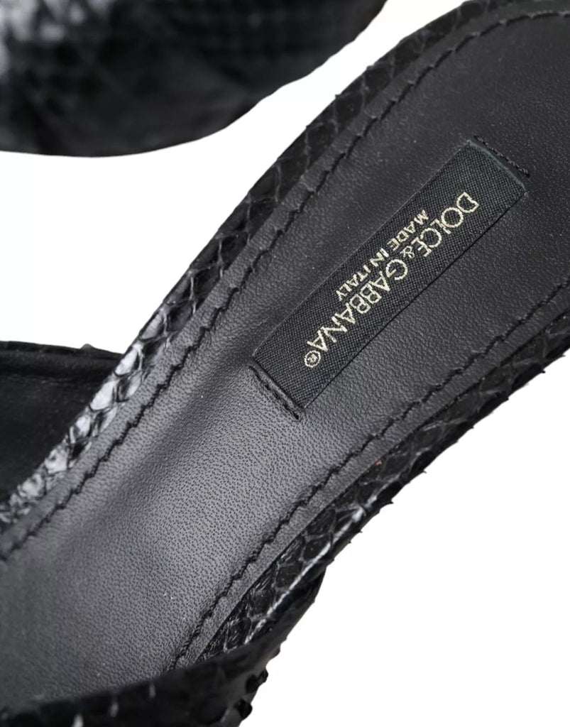 Dolce & Gabbana Black Python Leather Heels Slides Shoes - Beyzy Store - Dolce & Gabbana