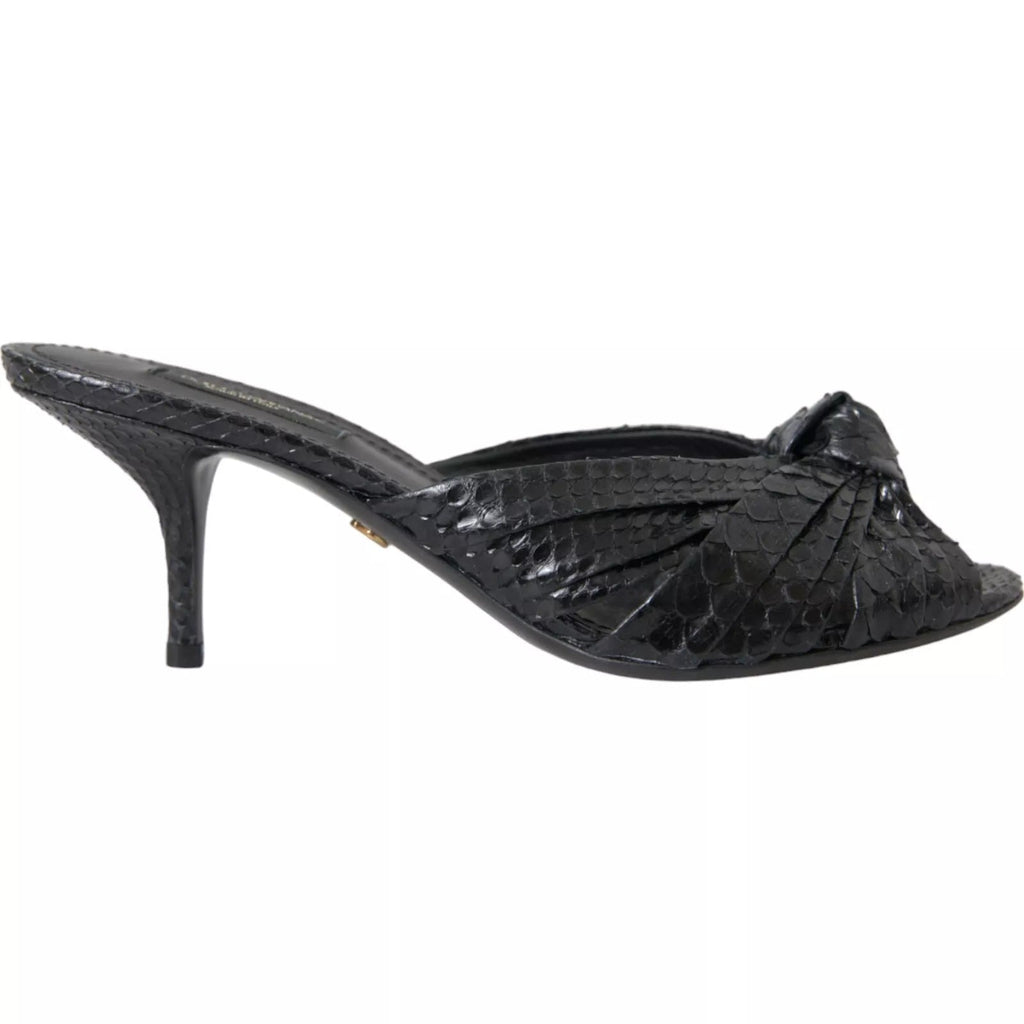 Dolce & Gabbana Black Python Leather Heels Slides Shoes - Beyzy Store - Dolce & Gabbana