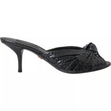 Dolce & Gabbana Black Python Leather Heels Slides Shoes - Beyzy Store - Dolce & Gabbana