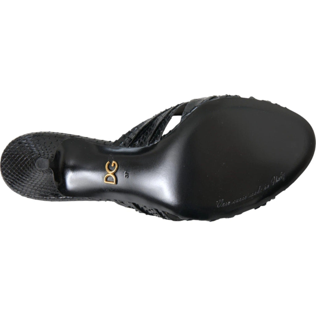 Dolce & Gabbana Black Python Leather Heels Slides Shoes - Beyzy Store - Dolce & Gabbana
