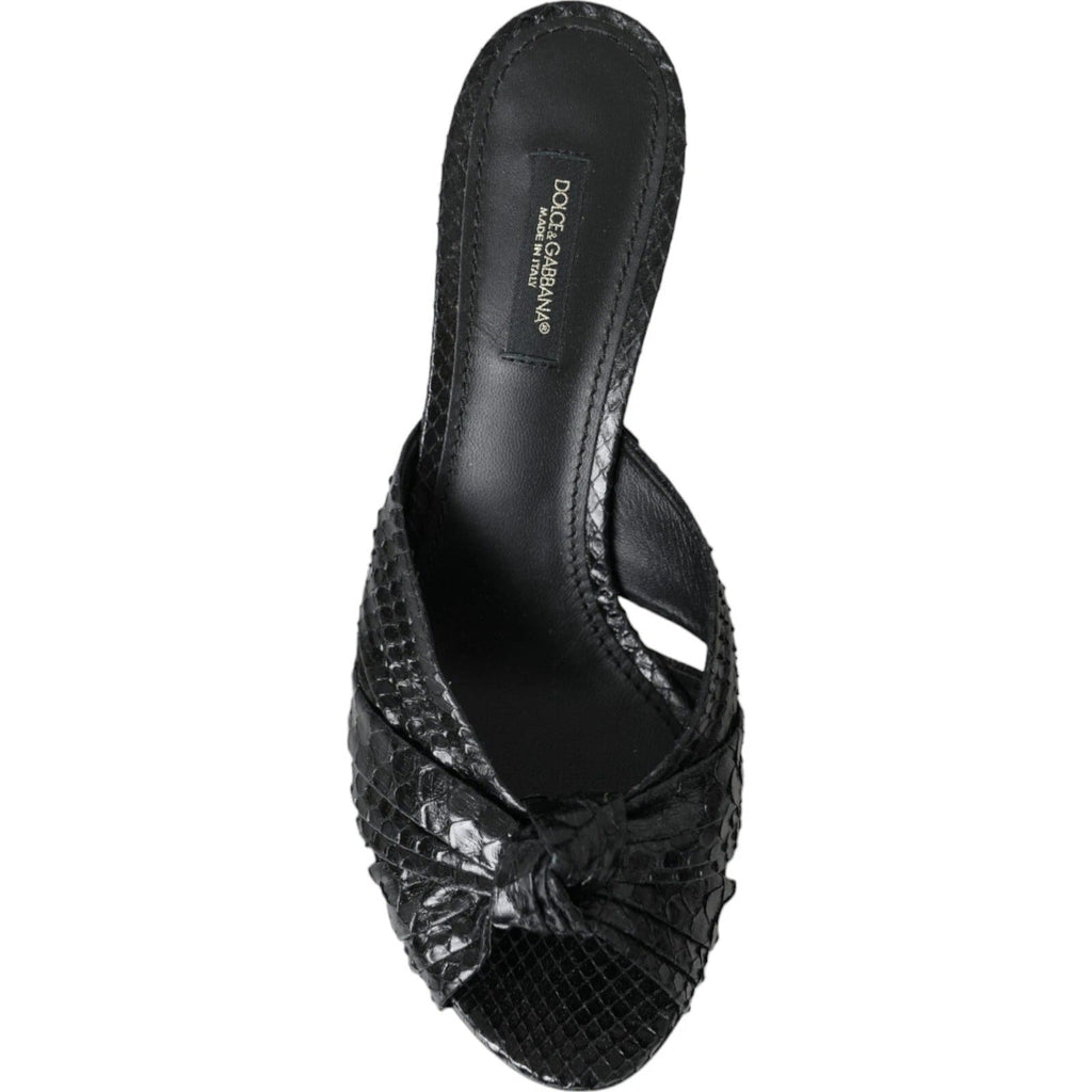 Dolce & Gabbana Black Python Leather Heels Slides Shoes - Beyzy Store - Dolce & Gabbana