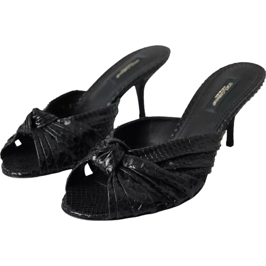 Dolce & Gabbana Black Python Leather Heels Slides Shoes - Beyzy Store - Dolce & Gabbana