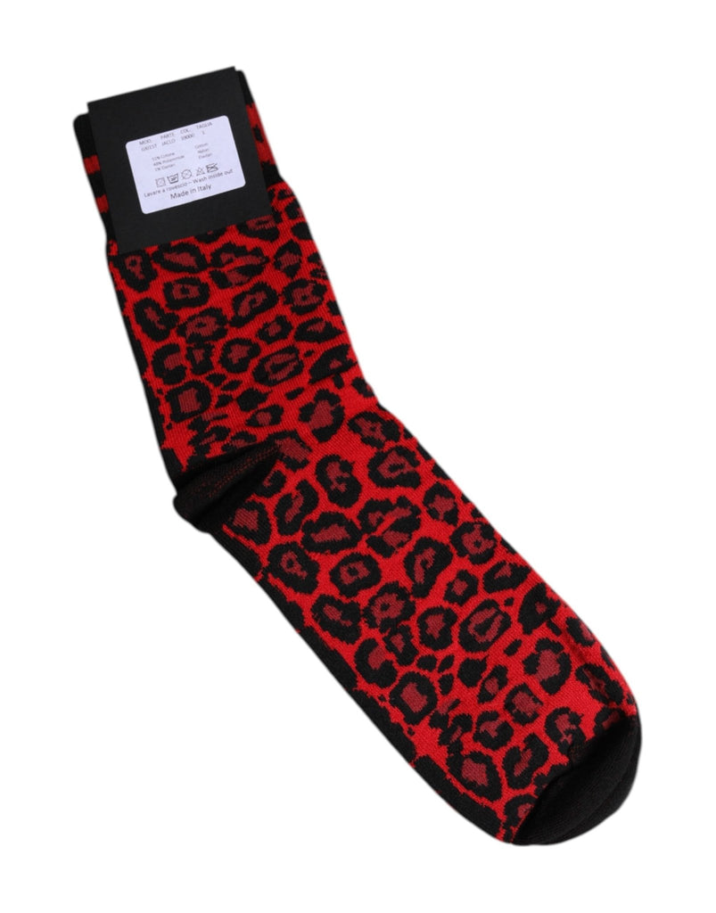 Dolce & Gabbana Black Red Leopard Mid Calf Men Socks - Beyzy Store - Dolce & Gabbana