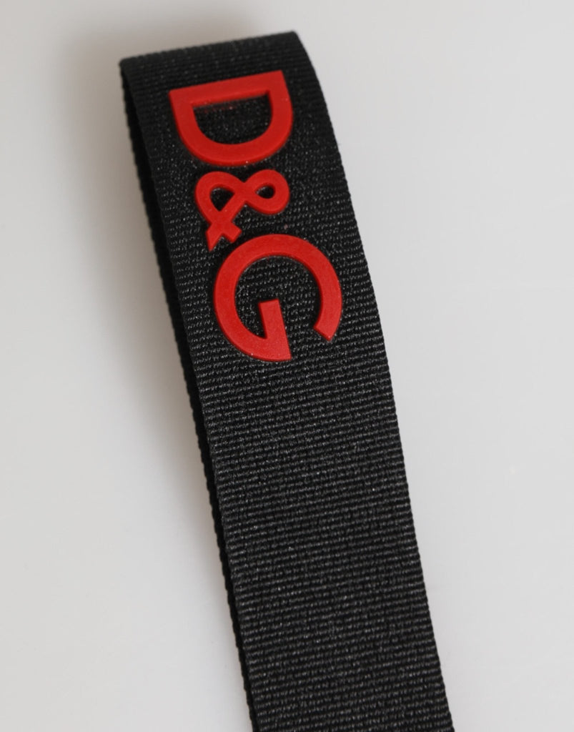 Dolce & Gabbana Black Red Logo Polyester Brass Holder Keychain Keyring - Beyzy Store - Dolce & Gabbana