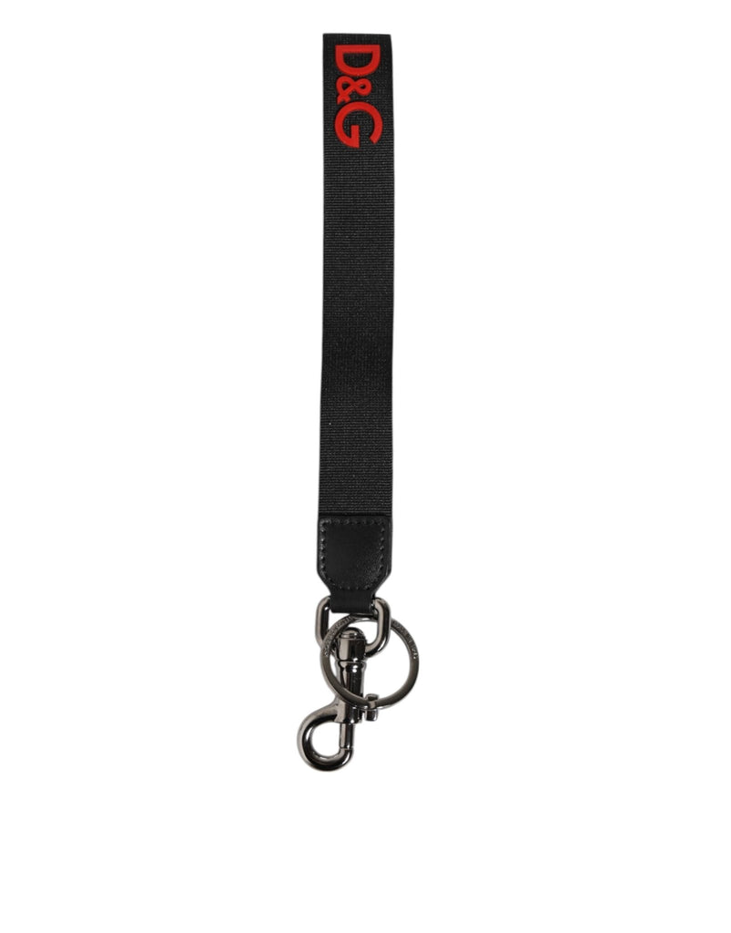 Dolce & Gabbana Black Red Logo Polyester Brass Holder Keychain Keyring - Beyzy Store - Dolce & Gabbana