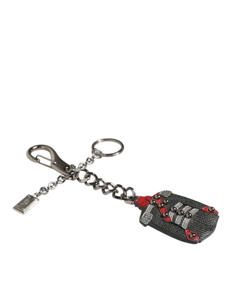 Dolce & Gabbana Black Red Military Leather Patch DG Logo Keychain Keyring - Beyzy Store - Dolce & Gabbana