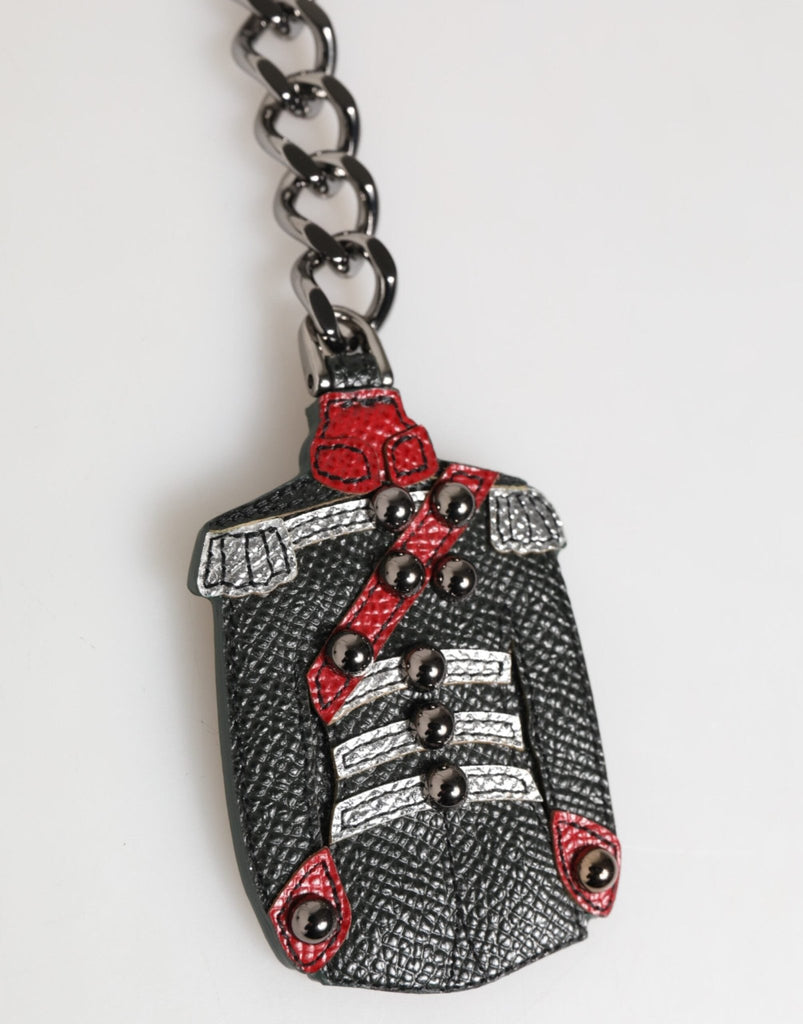Dolce & Gabbana Black Red Military Leather Patch DG Logo Keychain Keyring - Beyzy Store - Dolce & Gabbana
