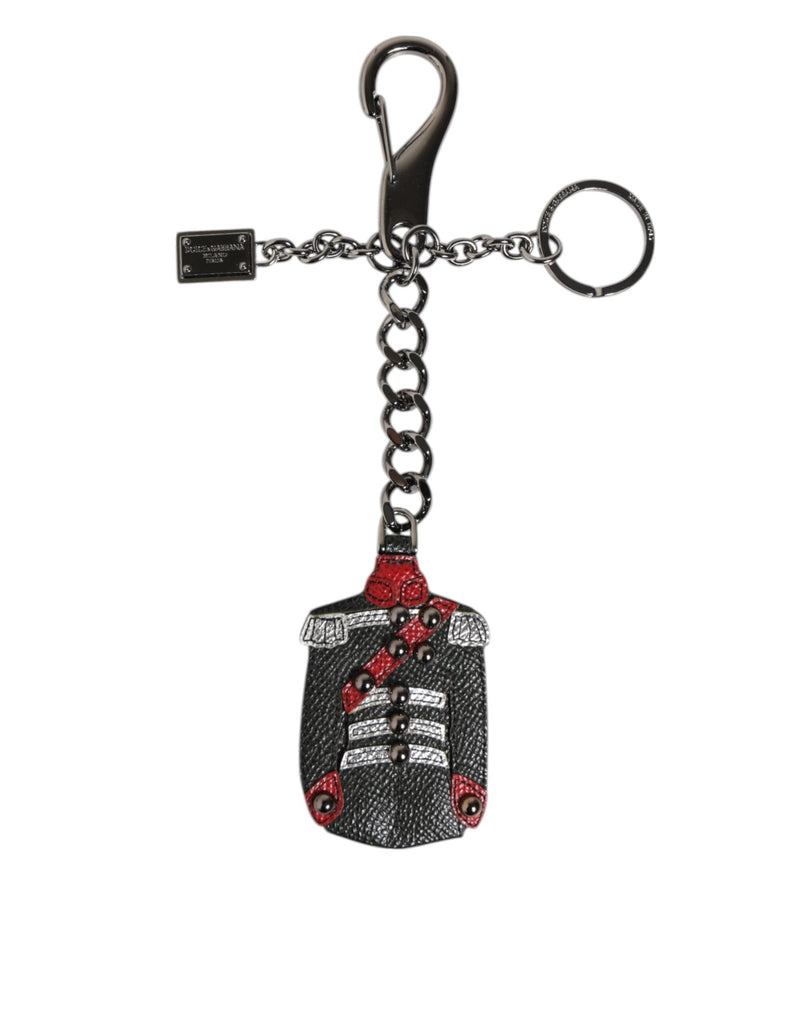 Dolce & Gabbana Black Red Military Leather Patch DG Logo Keychain Keyring - Beyzy Store - Dolce & Gabbana
