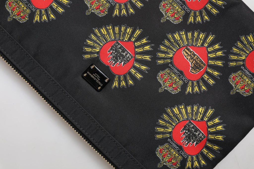 Dolce & Gabbana Black Red Nylon Sacred Heart Clutch Pouch Bag - Beyzy Store - Dolce & Gabbana