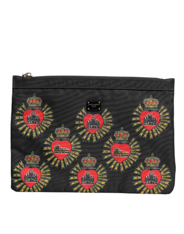 Dolce & Gabbana Black Red Nylon Sacred Heart Clutch Pouch Bag - Beyzy Store - Dolce & Gabbana