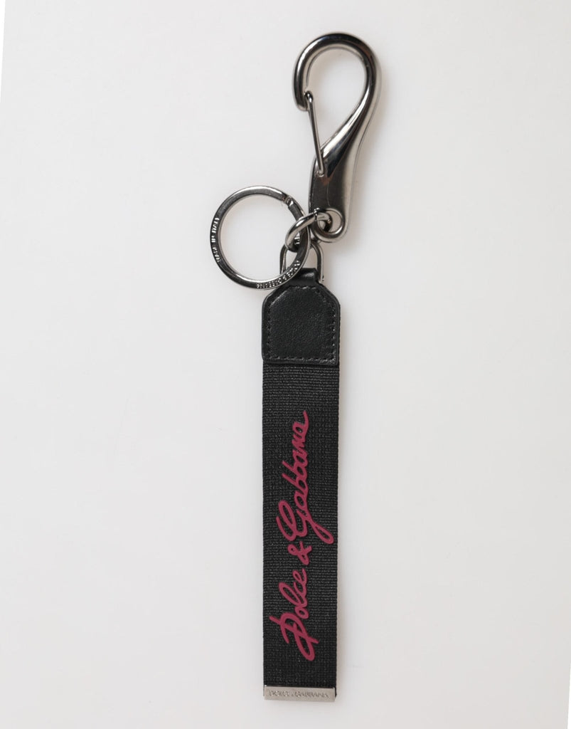 Dolce & Gabbana Black Red Polyester DG Logo Silver Men Keychain Keyring - Beyzy Store - Dolce & Gabbana