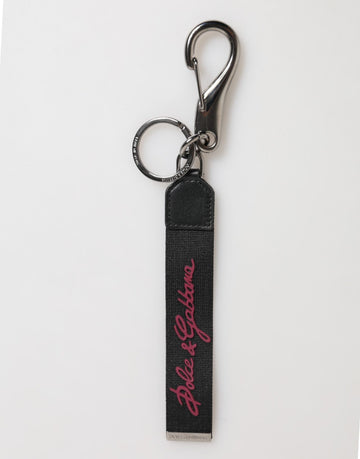 Dolce & Gabbana Black Red Polyester DG Logo Silver Men Keychain Keyring - Beyzy Store - Dolce & Gabbana