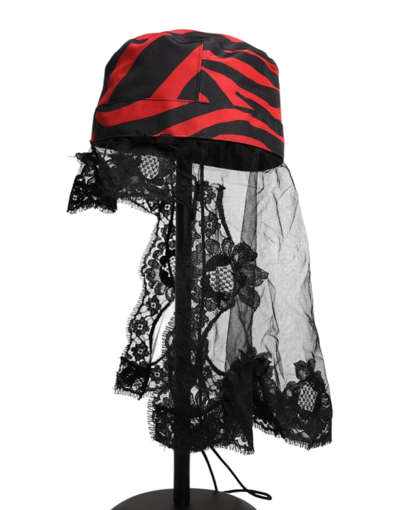 Dolce & Gabbana Black Red Stripes Lace Tulle Bucket Hat - Beyzy Store - Dolce & Gabbana
