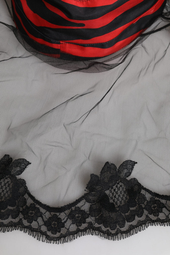 Dolce & Gabbana Black Red Stripes Lace Tulle Bucket Hat - Beyzy Store - Dolce & Gabbana