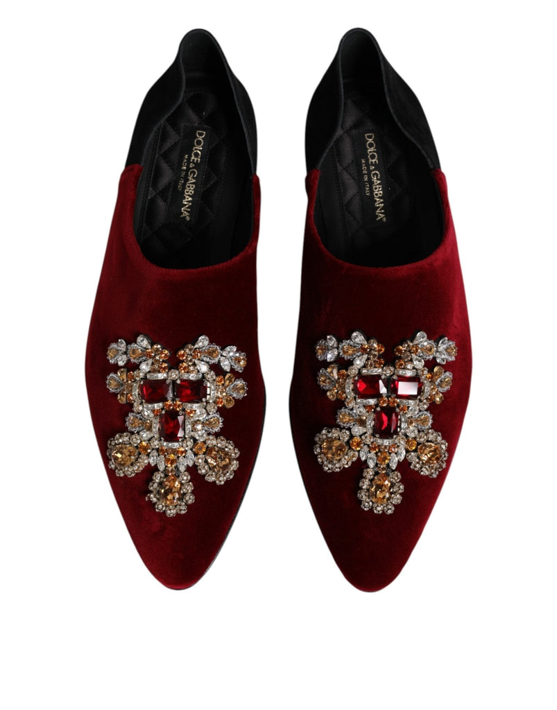 Dolce & Gabbana Black Red Velvet Embellished Slip On Shoes - Beyzy Store - Dolce & Gabbana