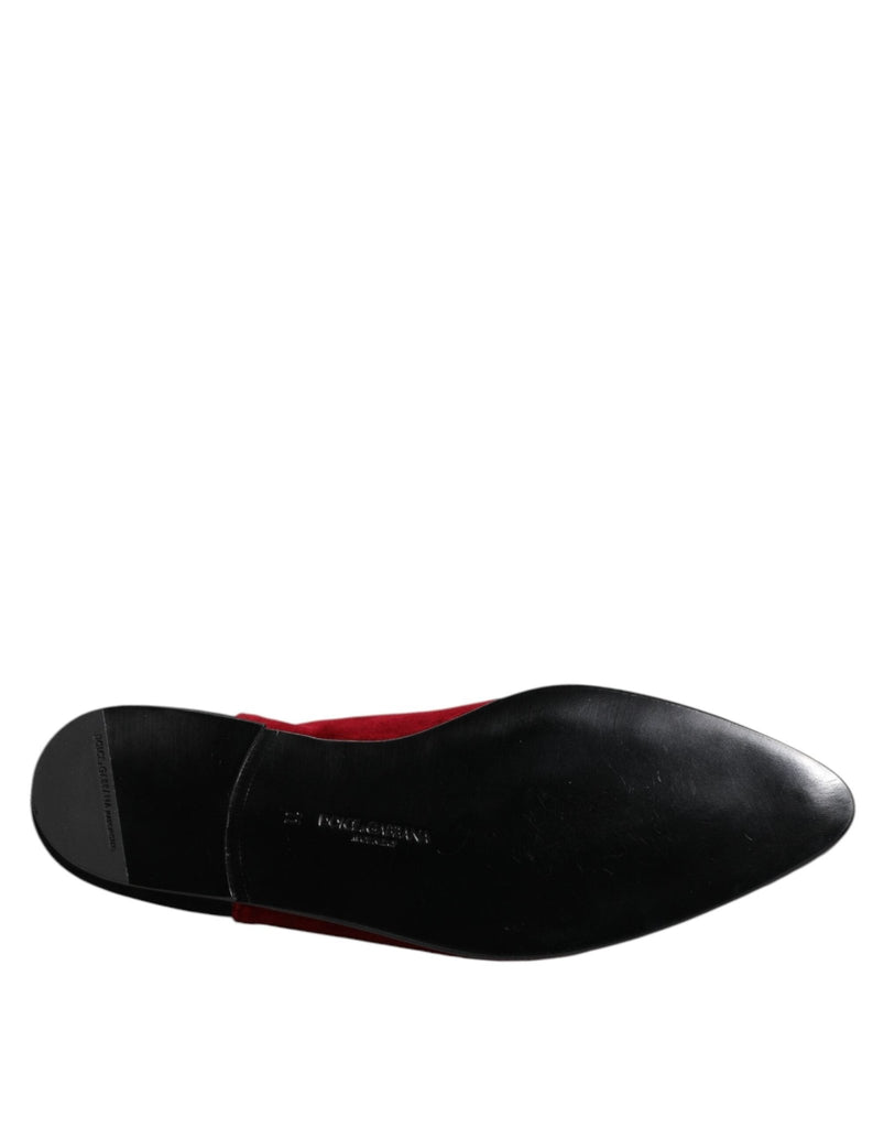 Dolce & Gabbana Black Red Velvet Embellished Slip On Shoes - Beyzy Store - Dolce & Gabbana