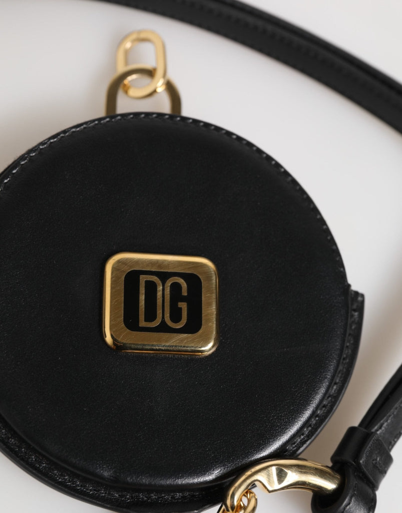 Dolce & Gabbana Black Round Leather DG Logo Coin Purse Lanyard Wallet - Beyzy Store - Dolce & Gabbana