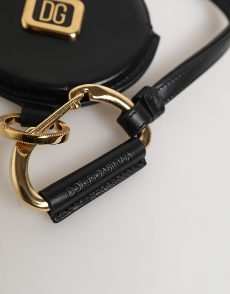 Dolce & Gabbana Black Round Leather DG Logo Coin Purse Lanyard Wallet - Beyzy Store - Dolce & Gabbana