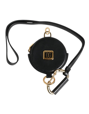 Dolce & Gabbana Black Round Leather DG Logo Coin Purse Lanyard Wallet - Beyzy Store - Dolce & Gabbana
