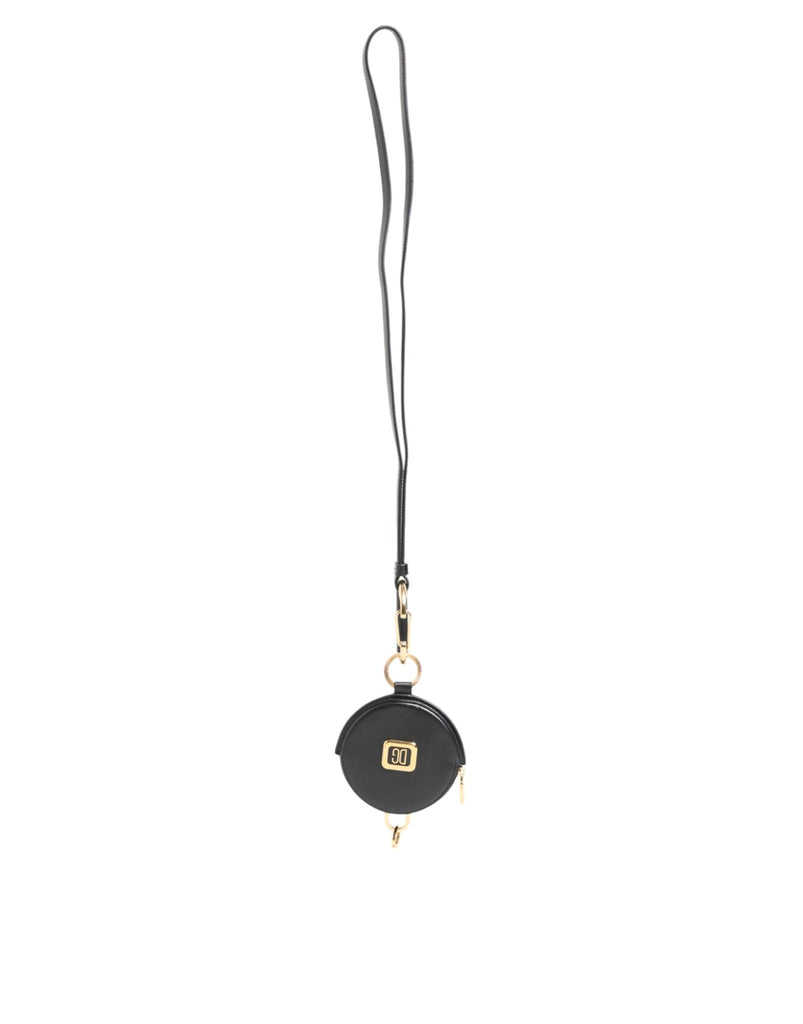 Dolce & Gabbana Black Round Leather DG Logo Coin Purse Lanyard Wallet - Beyzy Store - Dolce & Gabbana