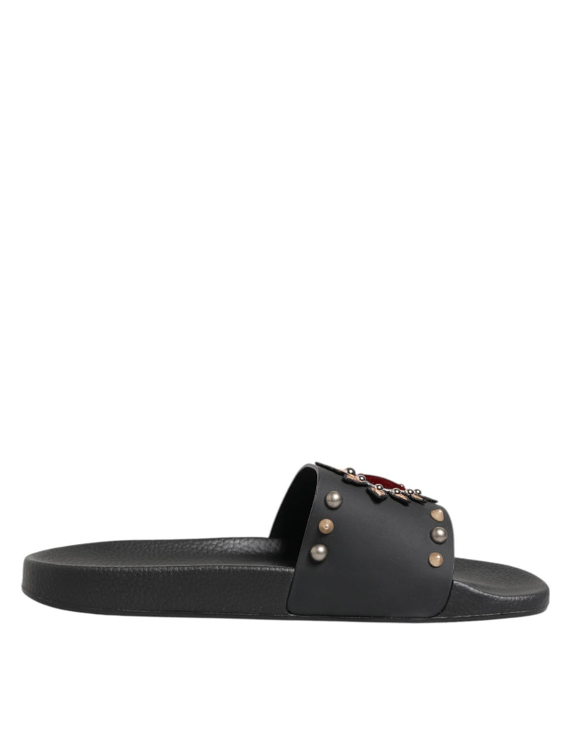 Dolce & Gabbana Black Rubber Sacred Heart Slides Men Beachwear Shoes - Beyzy Store - Dolce & Gabbana
