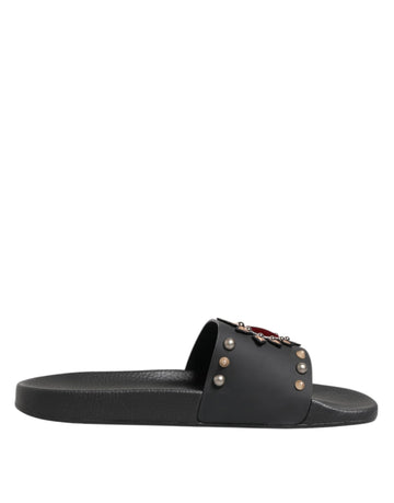 Dolce & Gabbana Black Rubber Sacred Heart Slides Men Beachwear Shoes - Beyzy Store - Dolce & Gabbana