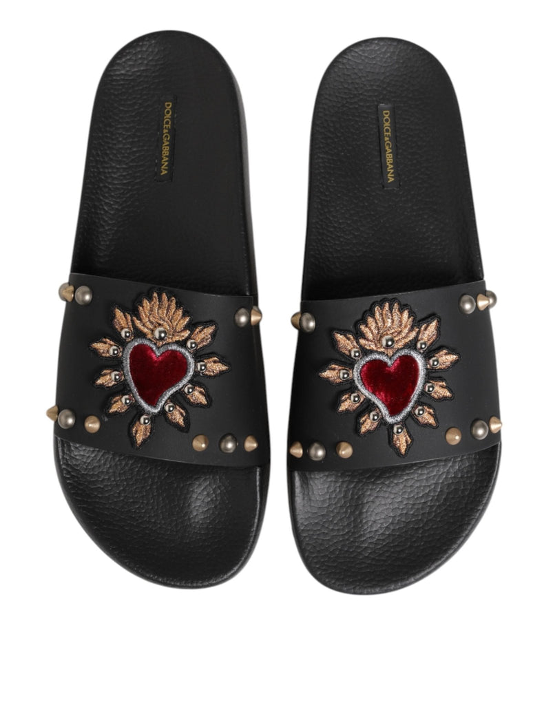 Dolce & Gabbana Black Rubber Sacred Heart Slides Men Beachwear Shoes - Beyzy Store - Dolce & Gabbana